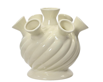 Visuel 1 du produit Vase twisté en porcelaine blanc cassé 7 Fleurs - Ø 18 cm