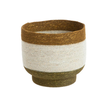 Visuel 1 du produit Panière ronde à base rétrécie en osier blanc bordé de marron - Ø 28 x H 25 cm