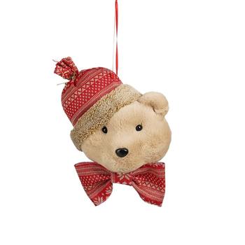 Visuel 1 du produit Tête d’ours à suspendre en mousse marron avec bonnet rouge - 16 x 9 x 20 cm