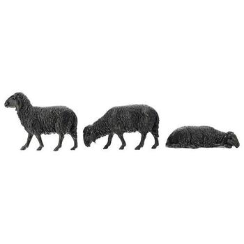 Visuel 1 du produit Set de 3 moutons pour crèche ou village de Noël coloris noir en PVC - 10 cm