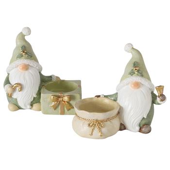 Visuel 1 du produit Bougeoir chauffe-plat avec lutin en résine synthétique vert et blanc Lazaro - 11,5 x 6,5 x 11,5 cm