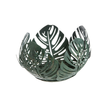 Visuel 1 du produit Photophore en forme de feuilles en métal vert - Ø 10 x H 7,5 cm