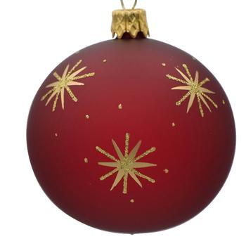 Visuel 1 du produit Boule de Noël en verre bordeaux avec motif étoiles or - Ø 7 cm