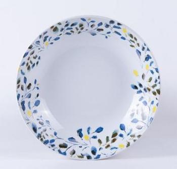 Visuel 1 du produit Assiette calotte en grès à motif végétal bleu et vert Althéa - Ø 19 cm