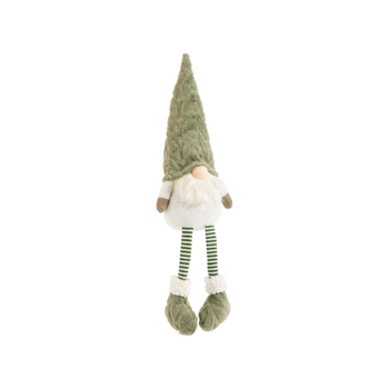 Visuel 1 du produit Gnome blanc assis avec bonnet vert et jambes flexibles Gus - 66 cm