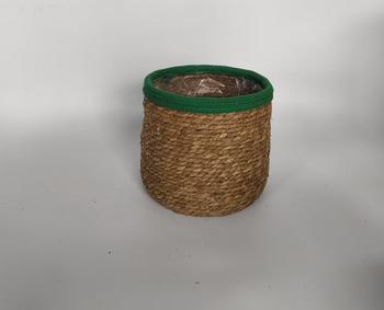 Visuel 1 du produit Cache-pot en vannerie naturelle coloris vert et beige en osier - Ø 19 cm