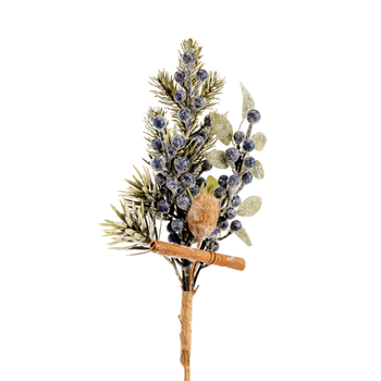 Visuel 1 du produit Branche verte de baies bleues givrées - 7 x 10 x 31 cm