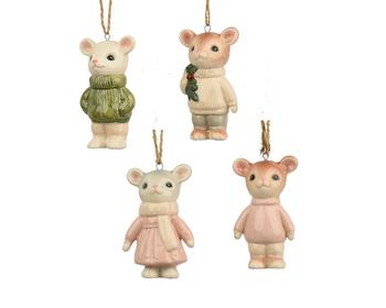 Visuel 1 du produit Souris habillée à suspendre en porcelaine - 4,5 x 3,5 x 8,5 cm