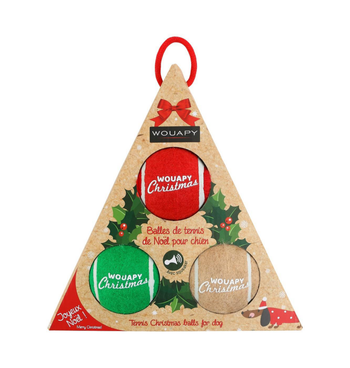 Visuel 1 du produit Balles de tennis de Noël pour chien avec squeaker coloris multicolore Wouapy - coffret de 3 jouets