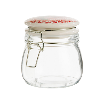 Visuel 1 du produit Bocal de stockage en verre et couvercle porcelaine rouge Rosso - 13 x 10 x 12 cm