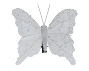 Visuel 1 du produit Papillon blanc à plumes avec perles sur clip - 8 x 6 cm