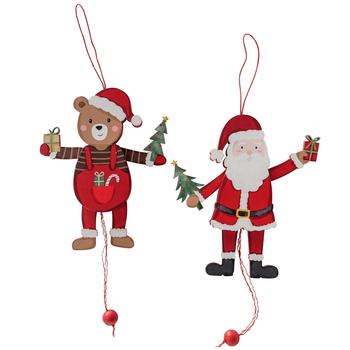 Visuel 1 du produit Pendentif de Noël figurine en bois stratifié rouge Jumping Jack - 13,5 x 15 cm