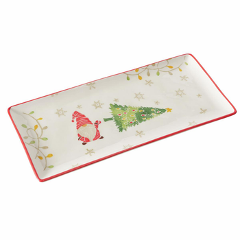 Visuel 1 du produit Plat en céramique blanche à motif sapin et père Noël Noelo - 35 x 16 x 2,8 cm