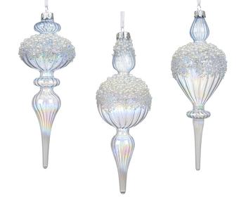 Visuel 1 du produit Ornement long à suspendre en verre irisé multicolore avec perles - Ø 7 x H 20 cm