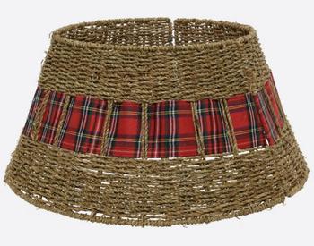 Visuel 1 du produit Cache-pied pour sapin de Noël de 240 cm motif tartan en osier - Ø 70 x H 28 cm