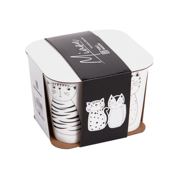 Visuel 1 du produit Coffret de 4 mugs en porcelaine blancs et noirs Miaou - 35 cl