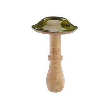 Visuel 1 du produit Champignon décoratif en bois à chapeau vert grand modèle - Ø 13 x H 21 cm