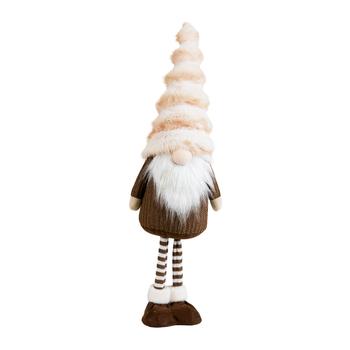 Visuel 1 du produit Peluche décorative de Noël gnome debout bonnet fourrure en polyester coloris marron et beige - petit modèle H 61 cm