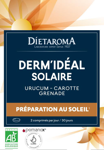 Visuel 1 du produit Complément alimentaire urucum, carotte, grenade préparation au soleil Dietaroma Dermidéal solaire - 60 comprimés