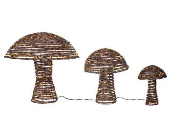 Visuel 1 du produit Ensemble de 3 champignons en résine marron à 270 micro-LED blanc orangé pour extérieur - Ø 50 x H 45 cm