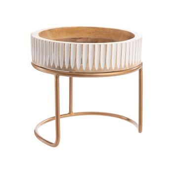 Visuel 1 du produit Coupe en bois de manguier blanc sur pied en métal doré - Ø 20 x H 14 cm