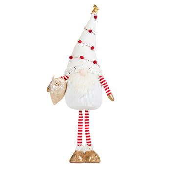 Visuel 1 du produit Peluche décorative de Noël gnome debout bonnet pompons en polyester coloris rouge et blanc - grand modèle H 90 cm