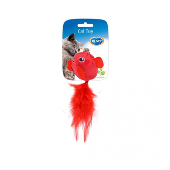 Visuel 1 du produit Jouet pour chat coloris rouge oiseau avec plumes Duvoplus - 13 x 10 x 3,5 cm