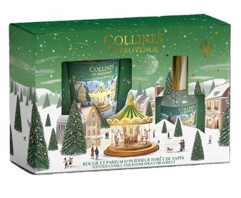 Visuel 1 du produit Coffret bougie parfumée et parfum d’intérieur forêt de sapin Collines de Provence - 75 g / 50 ml