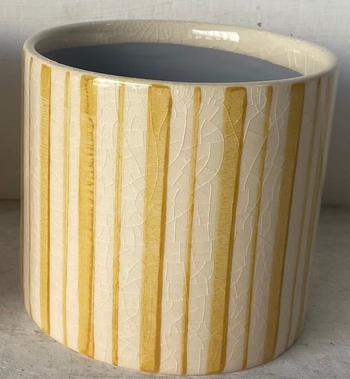 Visuel 1 du produit Cache-pot double traits coloris multicolore en céramique - 12,5 x 12,5 x 9,5 cm