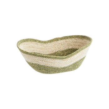 Visuel 1 du produit Corbeille ovale forme vague en osier blanc et vert - 25 x 21 x 10 cm