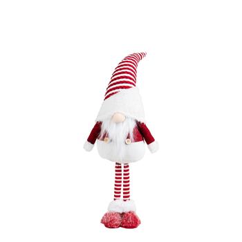 Visuel 1 du produit Peluche décorative de Noël gnome debout bonnet rayé en polyester coloris rouge et blanc - moyen modèle H 65 cm