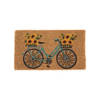 Visuel 1 du produit Paillasson en fibre de coco motif vélo bleu avec tournesols jaunes - 72 x 40 cm