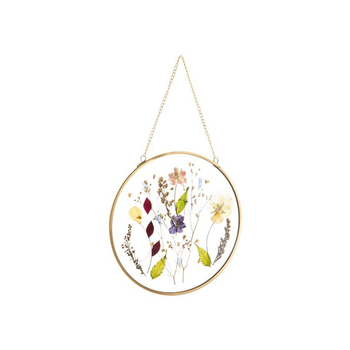 Visuel 1 du produit Tableau ovale en verre cerclé de métal doré avec fleurs séchées - 15 x 25 cm