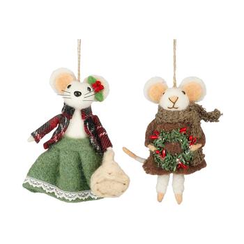 Visuel 1 du produit Souris blanche à suspendre en feutrine rouge et verte - 7 x 3 x 13 cm