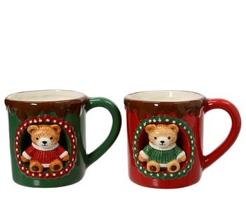Visuel 1 du produit Mug 3D en dolomite motif ourson bordeaux et vert