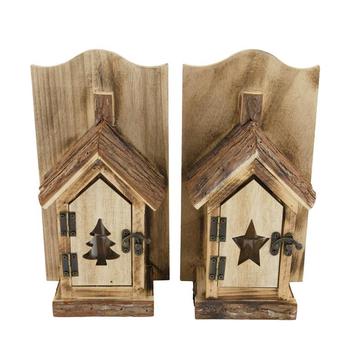 Visuel 1 du produit Maison à porte ajourée à poser en bois ancien - 15 x 9 x 28 cm