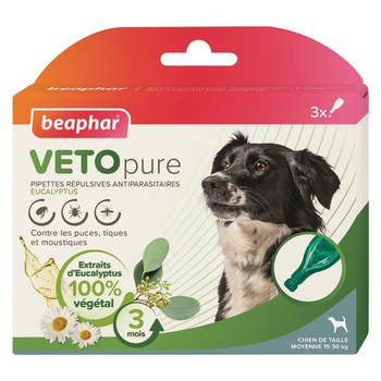 Visuel 1 du produit Pipettes antiparasitaires pour le chien de taille moyenne VETOpure Beaphar – 3 x 2 ml