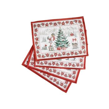 Visuel 1 du produit Set de table en coton et polyéthylène blanc à motif de Noël rouge Chorale - 50 x 35 cm