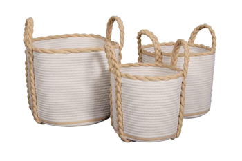 Visuel 1 du produit Panière poignées tressées coloris blanc en polyester - Ø 35 cm