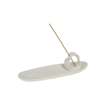 Visuel 1 du produit Porte-encens en céramique blanche Perrine avec support - 18 x 6 cm