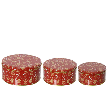 Visuel 1 du produit Boîte ronde en métal rouge à motif décorations de Noël moyen modèle - Ø 17 x H 8 cm