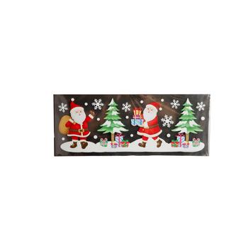 Visuel 1 du produit Décoration de Noël sticker Père Noël avec sapins en PVC coloris multicolore - 18 x 45 cm