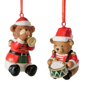 Visuel 1 du produit Pendentif de Noël ours en résine et polyester rouge Erwin - 4 x 5,5 x 7 cm