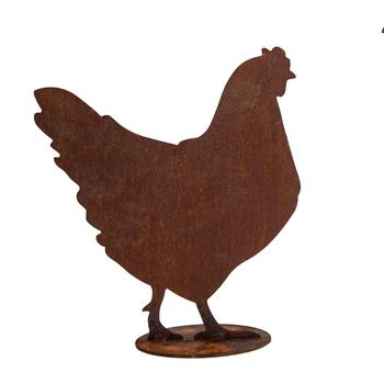 Visuel 1 du produit Poule décorative coloris marron en métal rouillé - 34 x 39 cm