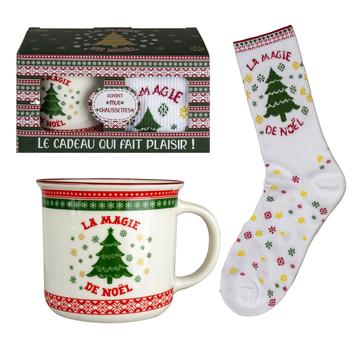 Visuel 1 du produit Set mug avec chaussette coloris blanc dans une boîte magie de Noël - H 9,8 cm