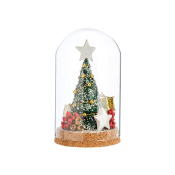 Visuel 1 du produit Sapin de Noël décoré vert, or, rouge sous cloche à poser - 25 cm