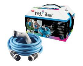 Visuel 1 du produit Tuyau extensible bleu aquamarine avec accessoires et pistolet multijet Fitt Ikon - 20 m