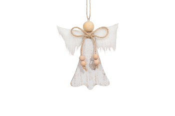 Visuel 1 du produit Suspension décorative ange coloris blanc en bois - 13 x 2,5 x 14 cm