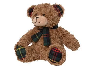 Visuel 1 du produit Peluche ours marron avec tissu tartan vert - 12 x 10 x 27 cm