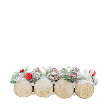 Visuel 1 du produit Centre de table en bois de mûrier blanc avec 4 bougies - 33 x 12 x 11 cm